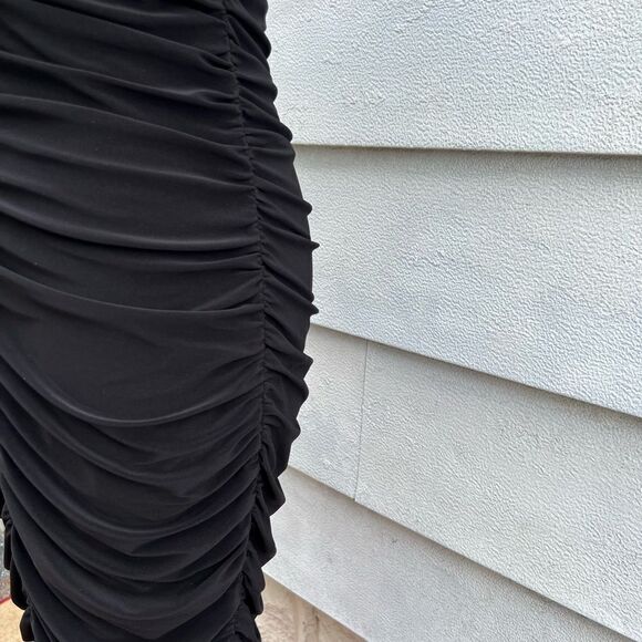 **** Cache Black Sequin Sleeveless Cheetah Print Ruched Dress (P) - Picture 9 of 12